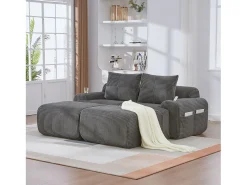 Sofá modular de 2 lugares - 200 x 174 x 80 cm - com 2 pufes + porta-copos + compartimento de arrumação - veludo - cinza escuro Sofá