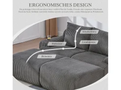 Sofá modular de 2 lugares - 200 x 174 x 80 cm - com 2 pufes + porta-copos + compartimento de arrumação - veludo - cinza escuro Sofá