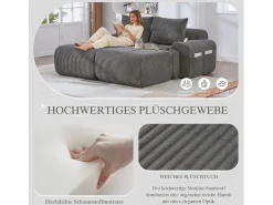 Sofá modular de 2 lugares - 200 x 174 x 80 cm - com 2 pufes + porta-copos + compartimento de arrumação - veludo - cinza escuro Sofá