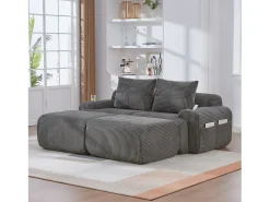 Sofá modular de 2 lugares - 200 x 174 x 80 cm - com 2 pufes + porta-copos + compartimento de arrumação - veludo - cinza escuro Sofá
