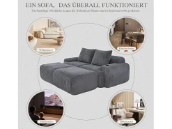 Sofá modular de 2 lugares - 200 x 174 x 80 cm - com 2 pufes + porta-copos + compartimento de arrumação - veludo - cinza escuro Sofá