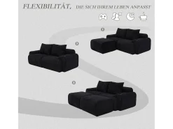 Sofá modular de 2 lugares - 200 x 174 x 80 cm - com 2 pufes + porta-copos + compartimento de arrumação - veludo -^Merax Hot
