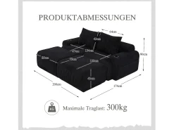 Sofá modular de 2 lugares - 200 x 174 x 80 cm - com 2 pufes + porta-copos + compartimento de arrumação - veludo -^Merax Hot