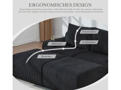 Sofá modular de 2 lugares - 200 x 174 x 80 cm - com 2 pufes + porta-copos + compartimento de arrumação - veludo -^Merax Hot