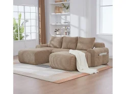 Sofá modular de 3 lugares - 268 x 174 x 80 cm - com 2 pufes + porta-copos + bolso de arrumação - veludo - cáqui Sofá