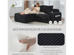 Sofá modular de 2 lugares - 200 x 174 x 80 cm - com 1 pufe + porta-copos + bolso de arrumação - veludo -^Merax Hot