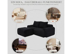 Sofá modular de 2 lugares - 200 x 174 x 80 cm - com 1 pufe + porta-copos + bolso de arrumação - veludo -^Merax Hot