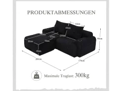 Sofá modular de 2 lugares - 200 x 174 x 80 cm - com 1 pufe + porta-copos + bolso de arrumação - veludo -^Merax Hot