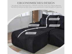 Sofá modular de 2 lugares - 200 x 174 x 80 cm - com 1 pufe + porta-copos + bolso de arrumação - veludo -^Merax Hot