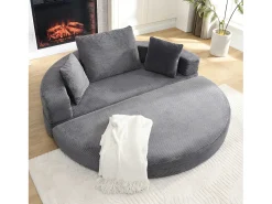 Hot Sofá redondo dobrável 173x176x40cm - con almofada - tecido de veludo canelado - cinza Sofá