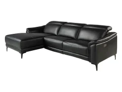 Discount Sofá relaxante com chaise longue esquerda em pele preta 6206 Sofá