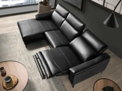 Discount Sofá relaxante com chaise longue esquerda em pele preta 6206 Sofá