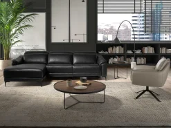 Discount Sofá relaxante com chaise longue esquerda em pele preta 6206 Sofá
