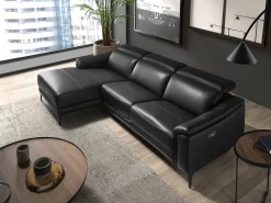 Discount Sofá relaxante com chaise longue esquerda em pele preta 6206 Sofá