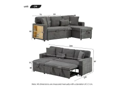 Sofá 215x133x85 cm - com porta USB - com arrumação - com função de cama - cinza^ModernLuxe Hot