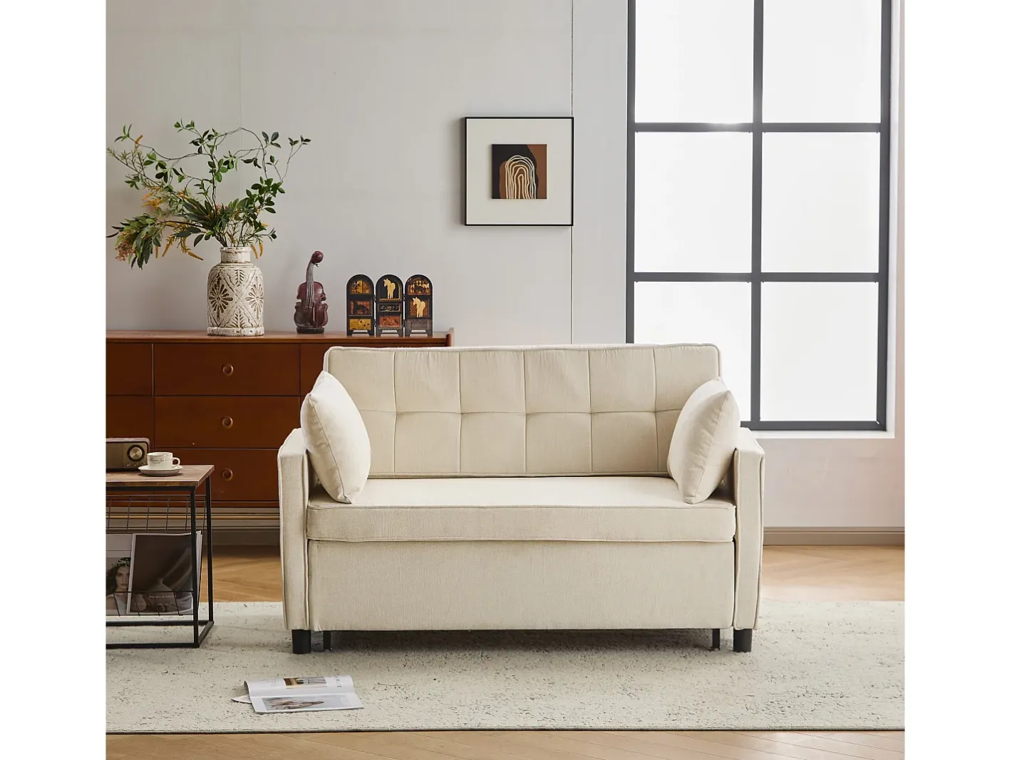 Sofá 142x79x85 cm - Encosto ajustável - Chenille - Com 2 almofadas -^ModernLuxe New