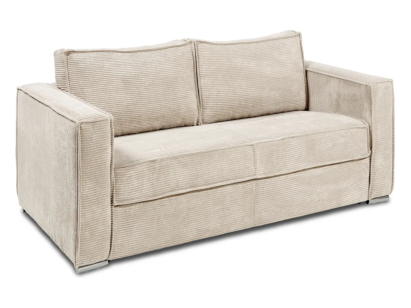Vente-unique Sofá*Sofá-cama 140 cm veludo canelado assento memória de forma ripas largas 14 cm LORETO Bege