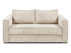 Vente-unique Sofá*Sofá-cama 140 cm veludo canelado assento memória de forma ripas largas 14 cm LORETO Bege
