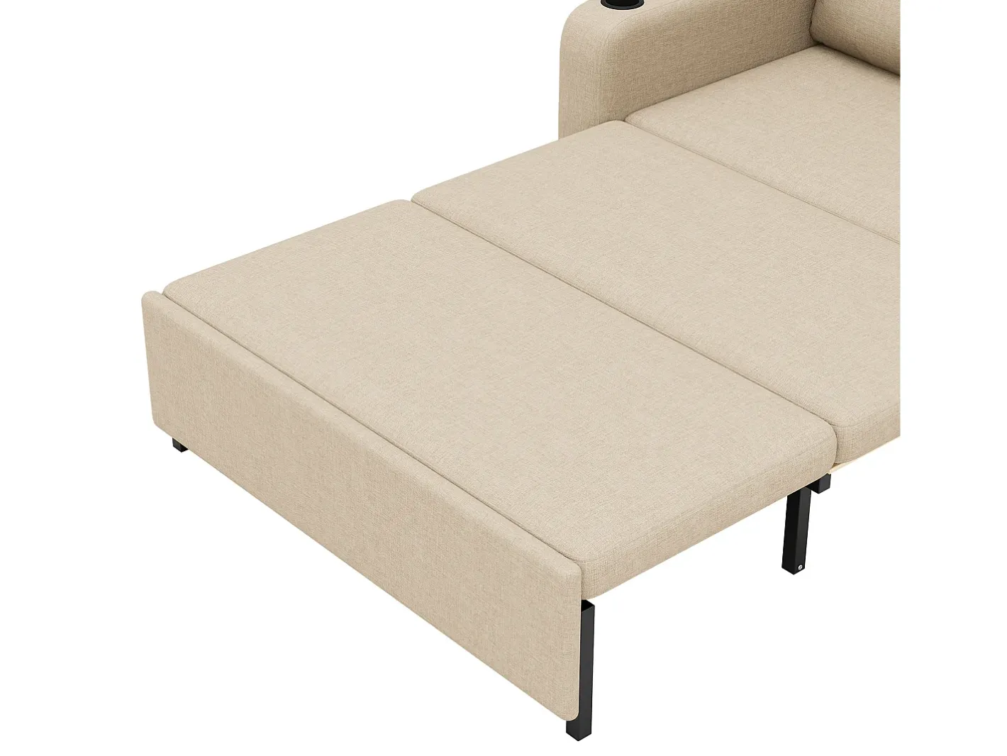 Hot Sofá-cama 2 lugares 3 em 1 - Modelo desdobrável - Porta-copos e bolso lateral - Almofada de encosto - Porta USB - algodão e linho - Sofá