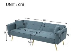 Outlet Sofá-cama 2 lugares - ângulo ajustável - con almofadas e bolsos de armazenamento laterais - antigo Sofá