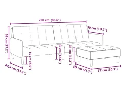 Sofá-cama 2 lugares c/ apoio de pés veludo Sofá