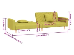 vidaxl Sofá*Sofá-cama 2 lugares com duas almofadas tecido Verde