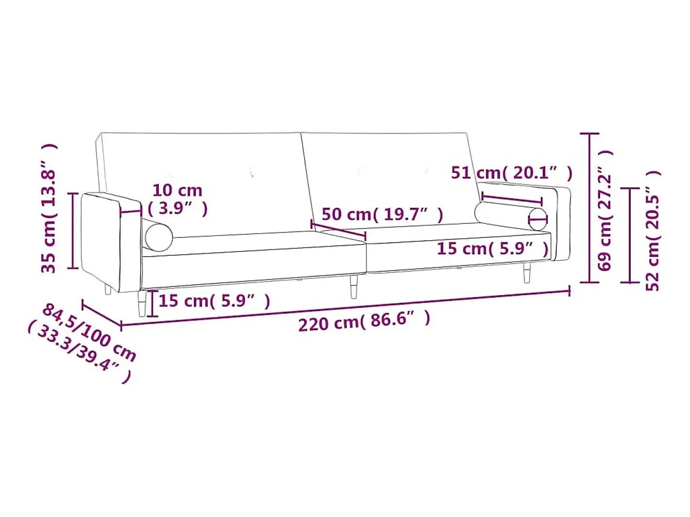 Sofá-cama 2 lugares com duas almofadas veludo^vidaxl Outlet