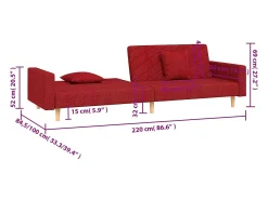 vidaxl Sofá*Sofá-cama 2 lugares com duas almofadas tecido tinto Vermelho