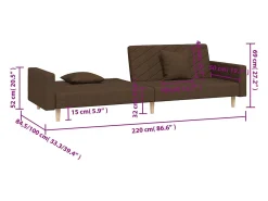 vidaxl Sofá*Sofá-cama 2 lugares com duas almofadas tecido Castanho