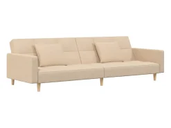 vidaxl Sofá*Sofá-cama 2 lugares com duas almofadas tecido cor Creme