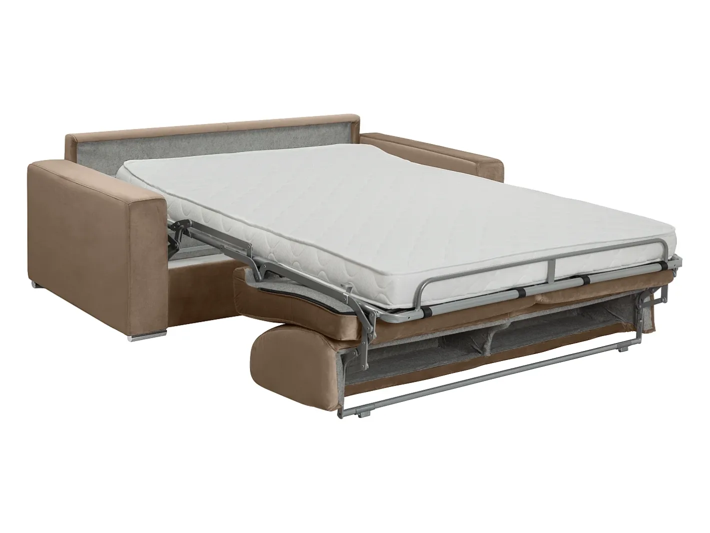 Vente-unique Sofá*Sofá-cama abertura rápida 3 lugares colchão de 14 cm veludo CALITO Bege