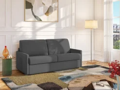 Vente-unique Sofá*Sofá-cama abertura rápida em tecido assento com assento de memória de forma 140 cm colchão 18 cm CALIFE Cinzento