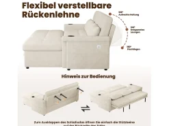 Sofá-cama conversível - 209 x 141,5 x 90 cm - com LEDs + USB + encosto ajustável + espaço de armazenamento - Chenille -*Merax Hot