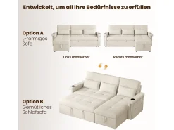 Sofá-cama conversível - 209 x 141,5 x 90 cm - com LEDs + USB + encosto ajustável + espaço de armazenamento - Chenille -*Merax Hot
