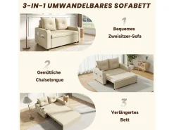 Sofá-cama conversível 3 em 1 - 131 x 81 x 94 cm - com porta-copos + almofadas + porta USB - Algodão e linho -^Merax Online