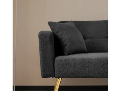 Sofá-cama conversível de 2 lugares em tecido Sherpa - 175 x 64 x 72 cm - Pernas de metal dourado - Cinza^Merax Discount