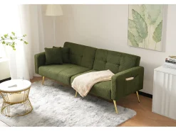 Sofá-cama conversível de 2 lugares em tecido Sherpa - 175 x 64 x 72 cm - Pernas de metal dourado -*Merax Sale