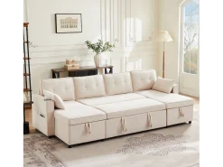 Sofá-cama conversível em U - 270 x 130 x 86 cm - 4 lugares - com porta-copos + armazenamento - algodão + linho -^Merax Sale