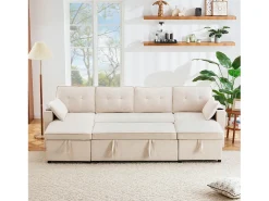 Sofá-cama conversível em U - 270 x 130 x 86 cm - 4 lugares - com porta-copos + armazenamento - algodão + linho -^Merax Sale