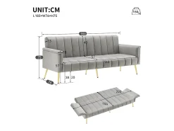 Sofá-cama convertível de 3 lugares em tecido de veludo - Cinza^ModernLuxe Online