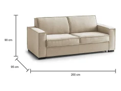 Sofá-cama Daabbo, Sofá grande de 2 lugare, 100% Fabricado na Itália, Sofá da ala com abertura giratória, em tecido acolchoado, com braço padrão, 200x95h90 cm,*Talamo Italia Outlet
