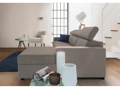 Sofá-cama Daaen, Sofá de canto, 100% Fabricado na Itália, Sofá com abertura giratória, com penínula de armazenamento direita, com braço fino, Cm 260x95h85, Taupe^Talamo Italia New