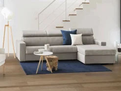Sofá-cama Daaen, Sofá de canto, 100% Fabricado na Itália, Sofá com abertura giratória, com penínula de armazenamento direita, com braço fino, Cm 260x95h85, Taupe^Talamo Italia New