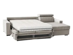 Sofá-cama Daaen, Sofá de canto, 100% Fabricado na Itália, Sofá com abertura giratória, com penínula de armazenamento direita, com braço fino, Cm 260x95h85, Taupe^Talamo Italia New