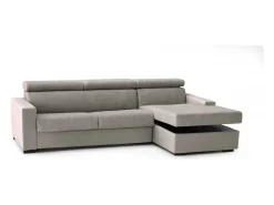 Sofá-cama Daaen, Sofá de canto, 100% Fabricado na Itália, Sofá com abertura giratória, com penínula de armazenamento direita, com braço fino, Cm 260x95h85, Taupe^Talamo Italia New