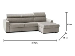 Sofá-cama Daaen, Sofá de canto, 100% Fabricado na Itália, Sofá com abertura giratória, com penínula de armazenamento direita, com braço fino, Cm 260x95h85, Taupe^Talamo Italia New