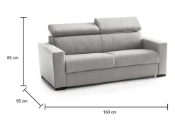 Talamo Italia Sofá*Sofá-cama Daame, ofá de 2 lugare, 100% Fabricado na Itália, Sofá da ala com abertura giratória, com apoio de cabeça ajutávei â€<â€<e braço fino, 160x95h85 cm, Cinza Cinzento
