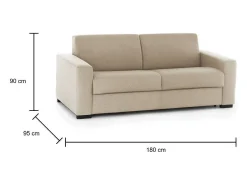 Talamo Italia Sofá*Sofá-cama Daaze, sofá de 2 lugares, 100% Fabricado na Itália, Sofá da sala com abertura giratória, em tecido acolchoado, com braços padrão, 180x95h90 cm, Bege
