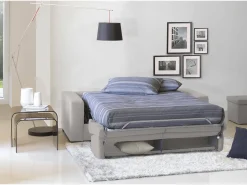 Sofá-cama Dabagn, Sofá grande de 2 lugare, 100% Fabricado na Itália, Sofá da ala com abertura giratória, em tecido acolchoado, com braço padrão, 200x95h90 cm, Cinza*Talamo Italia Discount