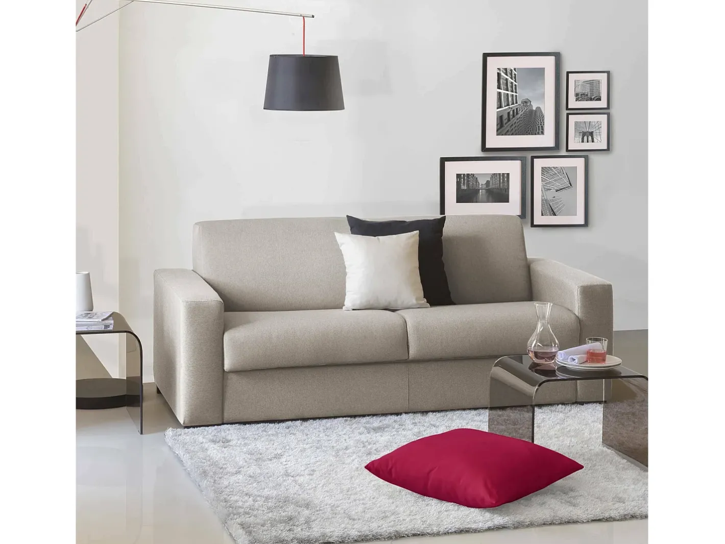 Sofá-cama Dabagn, Sofá grande de 2 lugare, 100% Fabricado na Itália, Sofá da ala com abertura giratória, em tecido acolchoado, com braço padrão, Cm 200x95h90, Taupe*Talamo Italia Online